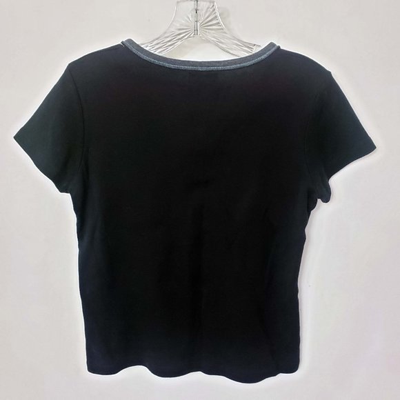 Skinny Minnie Women's Floral V Neck Short Sleeve Studded Shirt Top Blouse - Picture 6 of 10